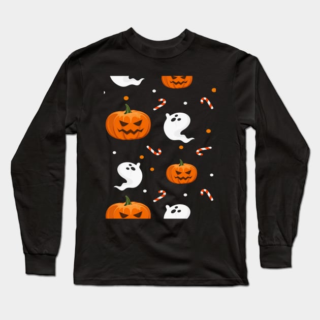 Halloween Pattern Long Sleeve T-Shirt by DragonTees